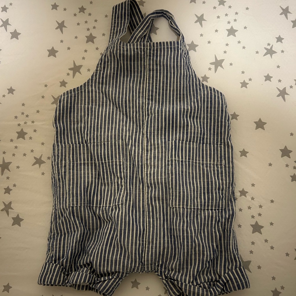 Hanna Andersson pinstripe Shortalls, 3-6 months